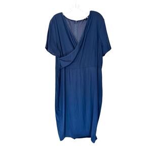 Universal Standard Navy Blue Work Office Faux Wrap Short Sleeve Dress Size 14-16